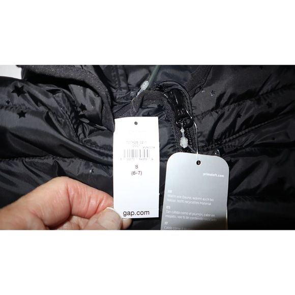 Gap Kids Girl's Sz S (6-7) Black Allover Star Print Hooded Puffer Jacket $80 - Picture 6 of 12